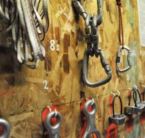 climbing equipment hanging in store room