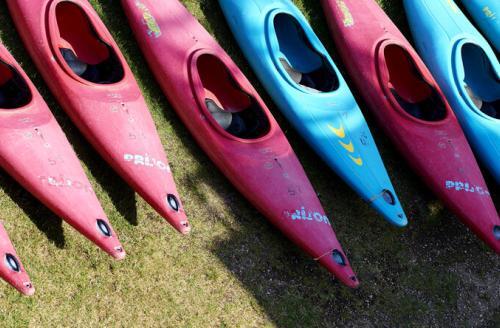 row of kayaks