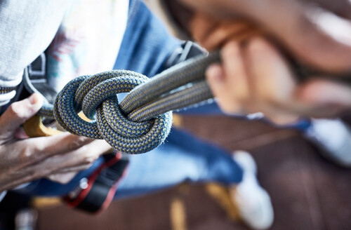 closeup of climbing rope and knot